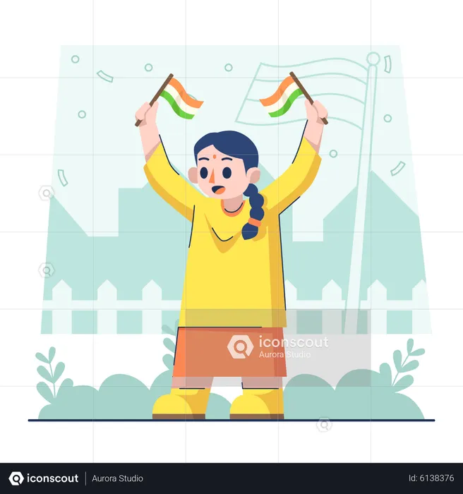 Little girl holding flag on Indian republic day  Illustration