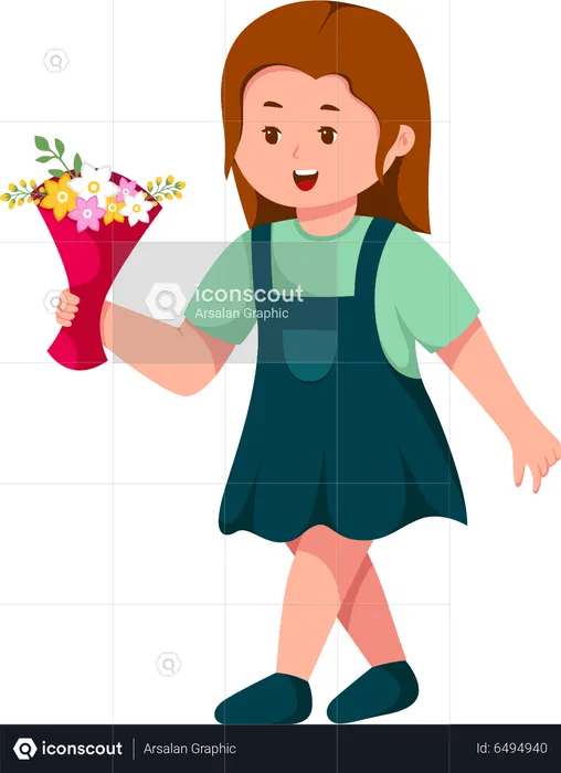 Little Girl Holding Flower bouquet  Illustration