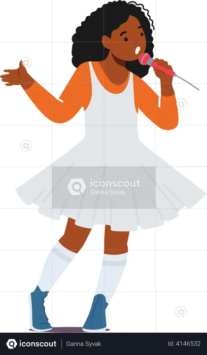 Little Girl Holding Microphone Sing on on Stage  Illustration