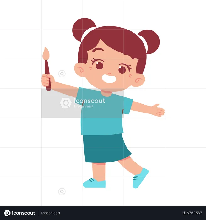 Little girl holding painting brush  Illustration