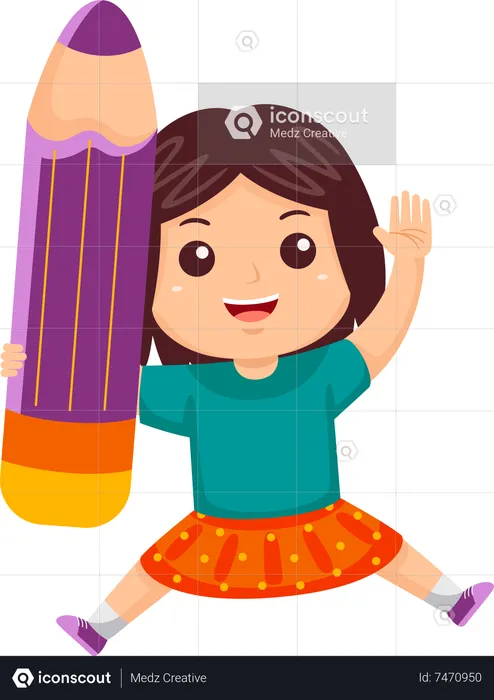 Little girl holding pencil  Illustration