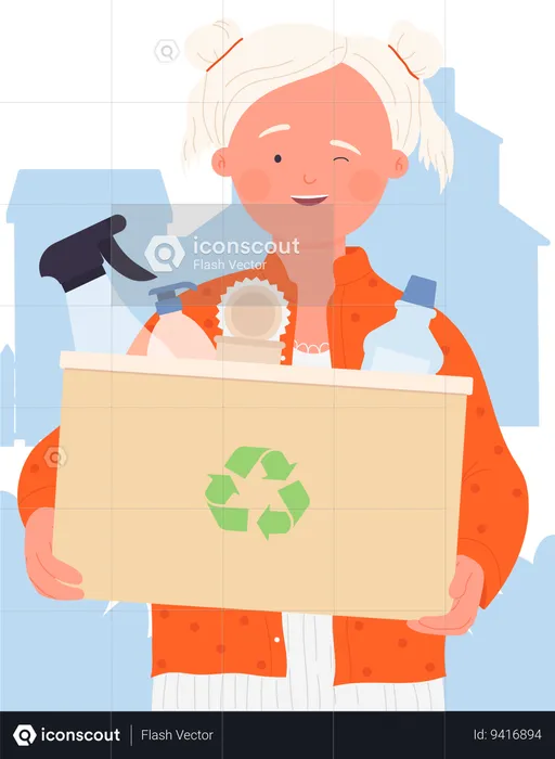 Little girl holding Recycle Waste  Illustration