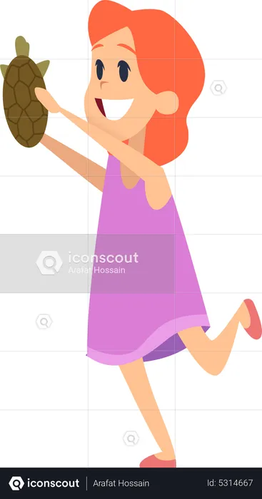 Little girl holding turtle  Illustration
