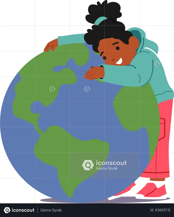 Little girl hugging earth to save earth  Illustration