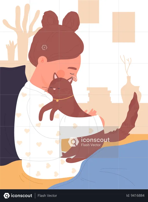 Little girl hugging pet  Illustration