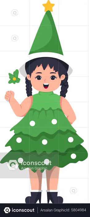Little Girl in Christmas Costume  Illustration