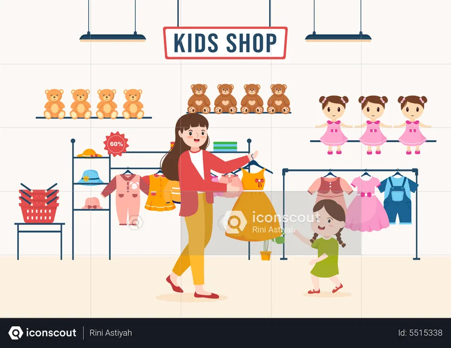 Little Girl In Kids Shop  Illustration