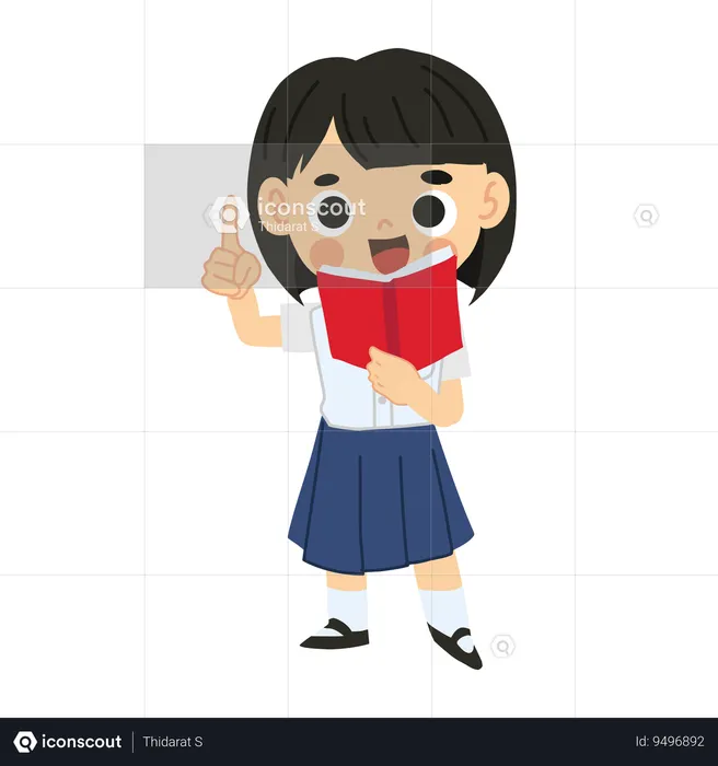 Little Girl in School Uniform Reading  Illustration