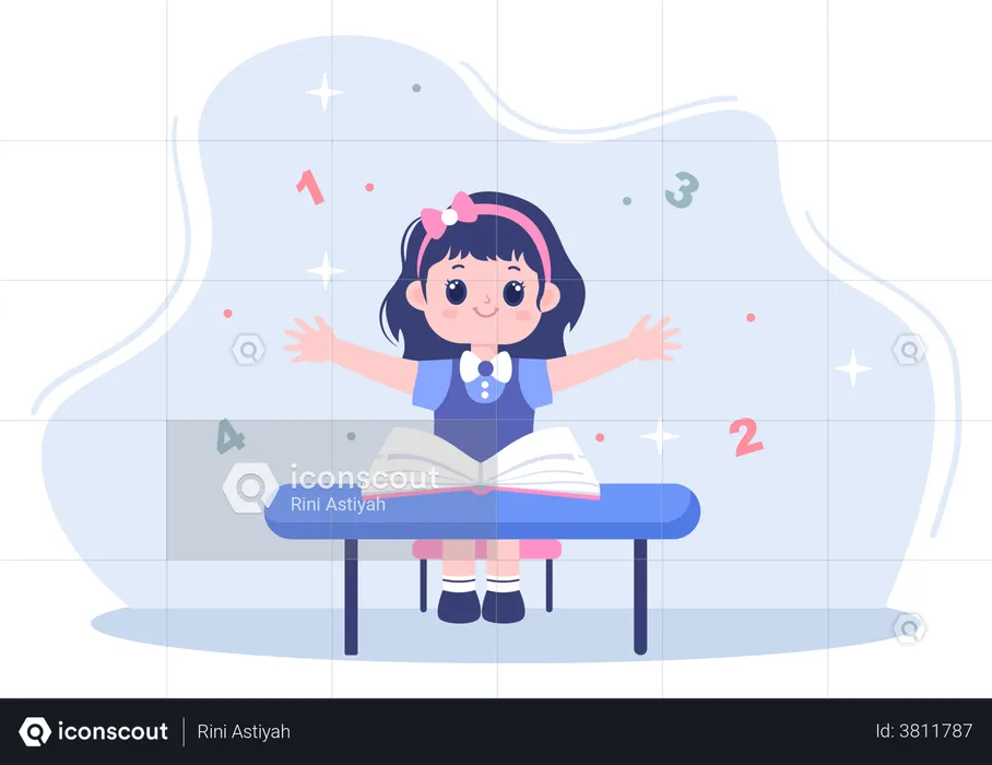 Little girl learning maths  Illustration