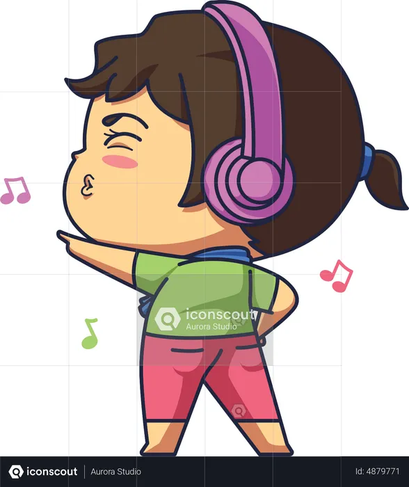 Little girl listening to music  Illustration