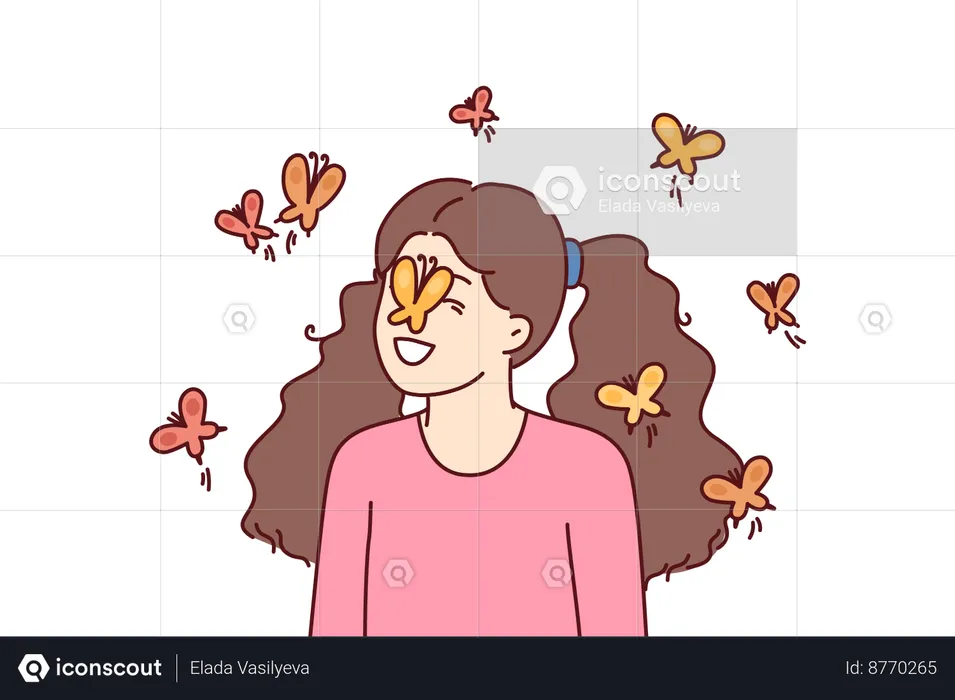 Little girl loves butterflies  Illustration