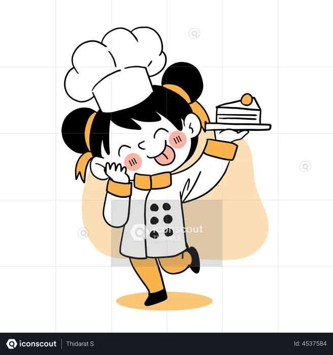 Little girl making delicious cake  Illustration