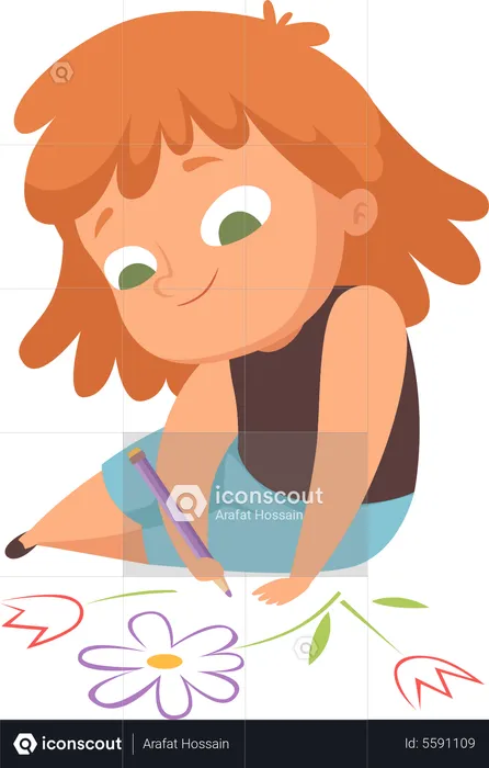 Little girl painting on floor  Illustration