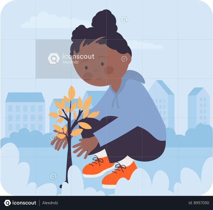 Little girl plating plant  Illustration