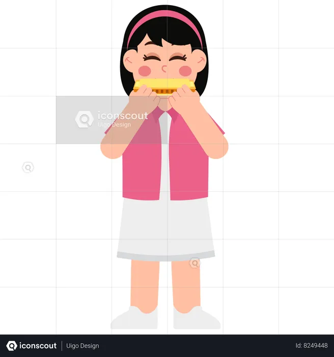Little girl playing harmonica  Illustration