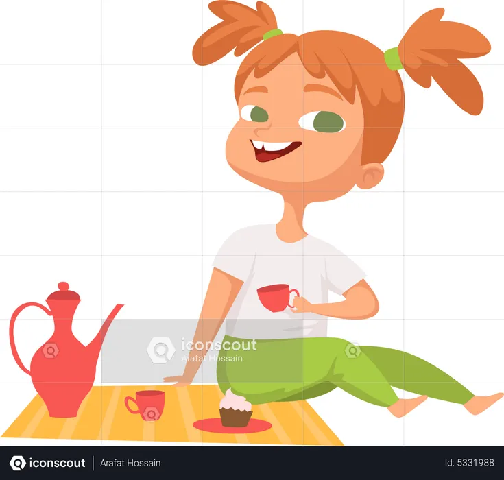 Little girl playing home  Illustration