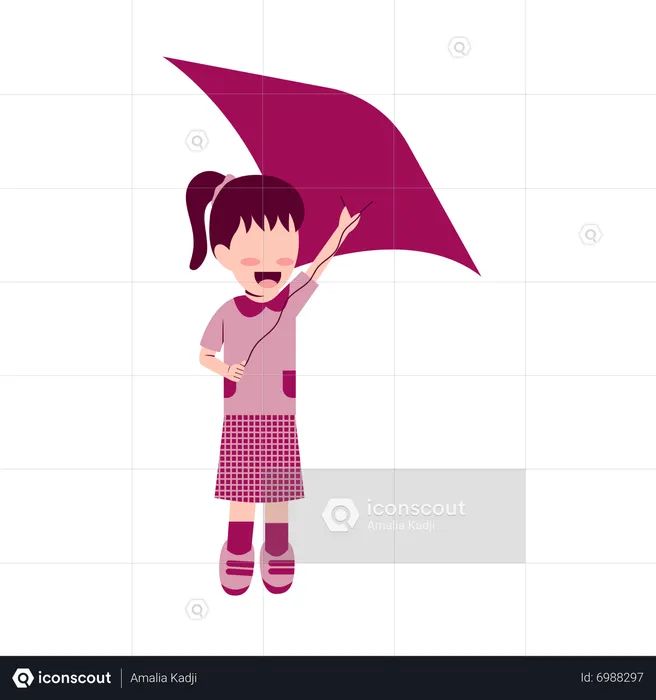 Little Girl Playing Kite  Illustration