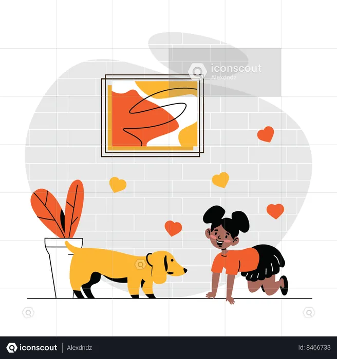 Little girl playing with dog  Illustration