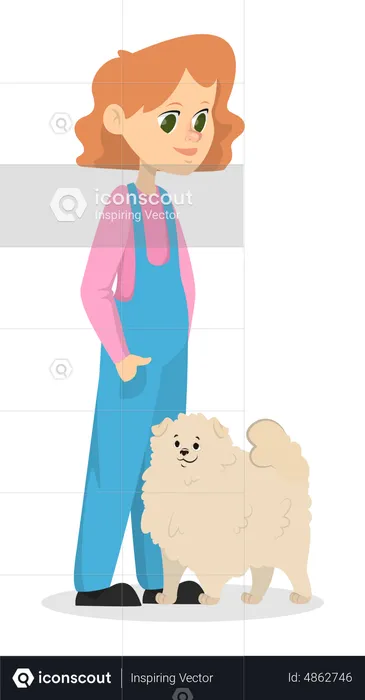 Little Girl playing with dog  Illustration