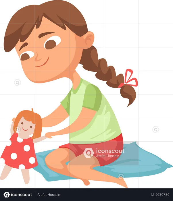 Little girl playing with doll  Illustration