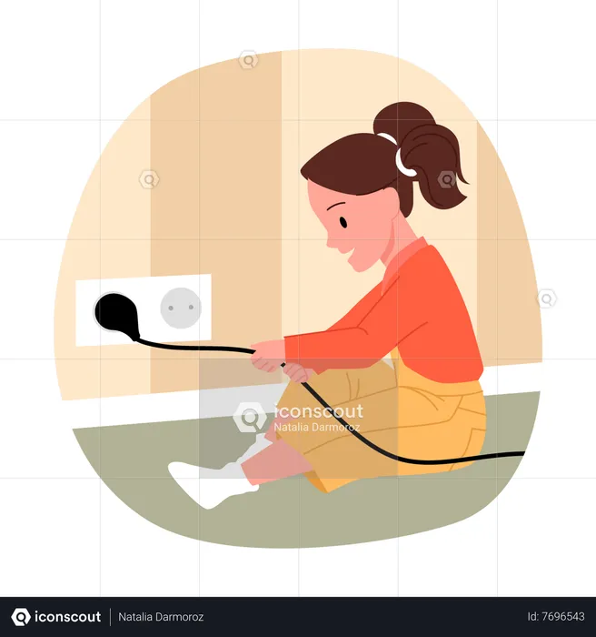 Little girl pulling out electric plug  Illustration