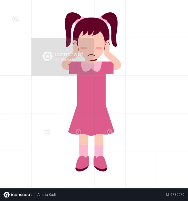 Little girl put her hand on ears  Illustration