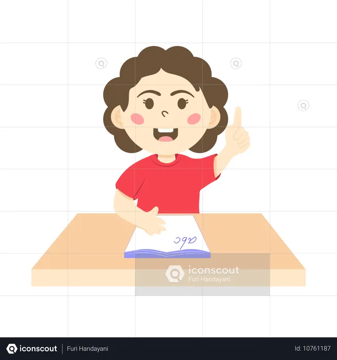 Little girl raising finger in english class  Illustration