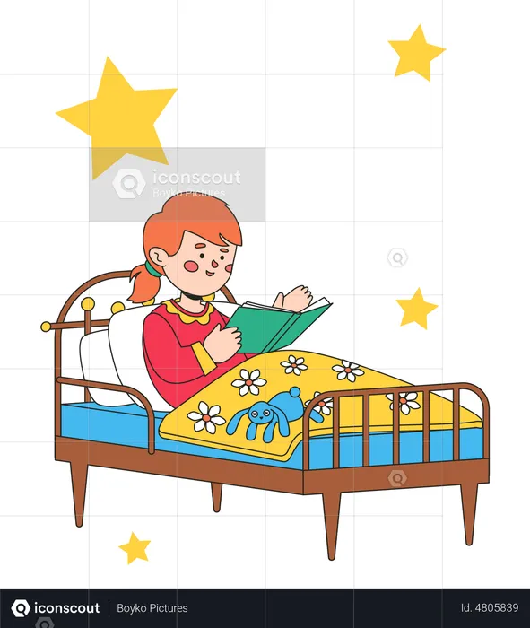 Little girl reading bedtime story  Illustration