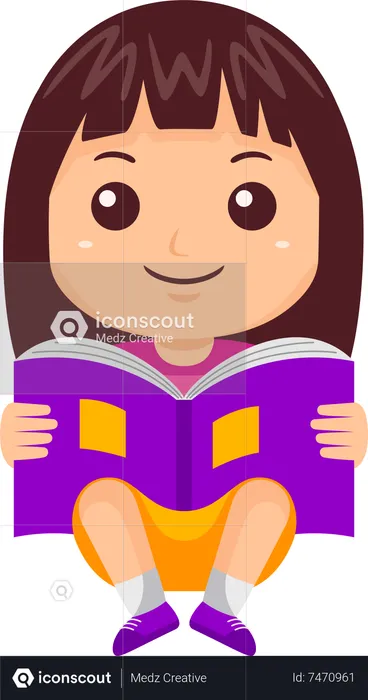 Little Girl Reading Book  Illustration