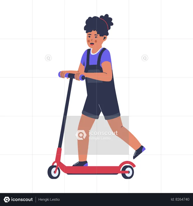 Little girl riding scooter  Illustration