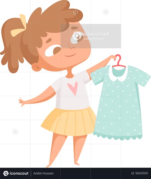 Little Girl Selecting Cloth  Illustration