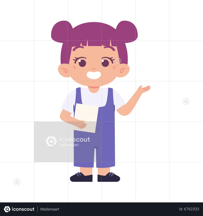 Little girl showing something and holding paper  Illustration