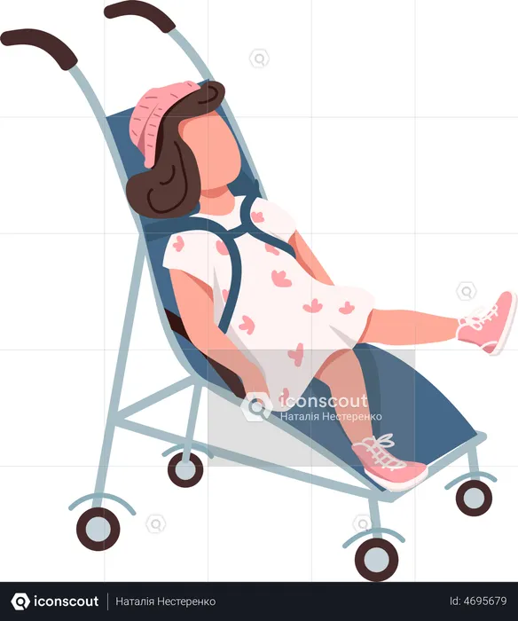 Little girl sitting in stroller toddler  Illustration