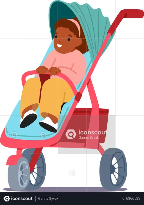 Little girl sitting inside baby stroller  Illustration