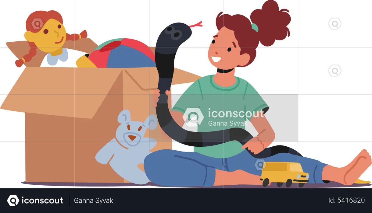 Little Girl Sitting on Floor Playing with Toys  Illustration