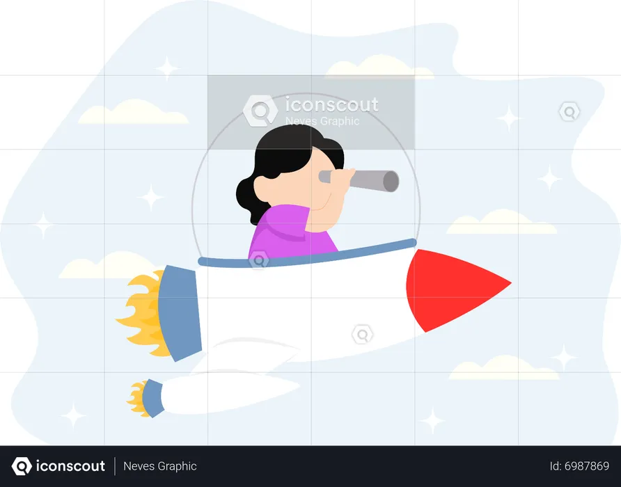 Little girl sitting on rocket  Illustration