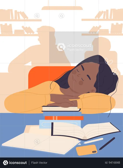 Little girl sleep at desk  Illustration