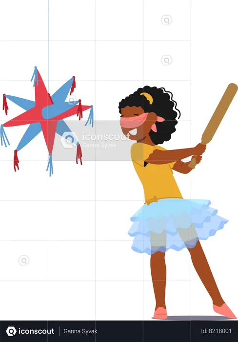 Little Girl Smashes Pinata At Her Birthday Party  Illustration