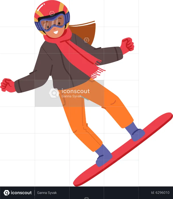 Little Girl Snowboarder Jumping on Snowboard  Illustration