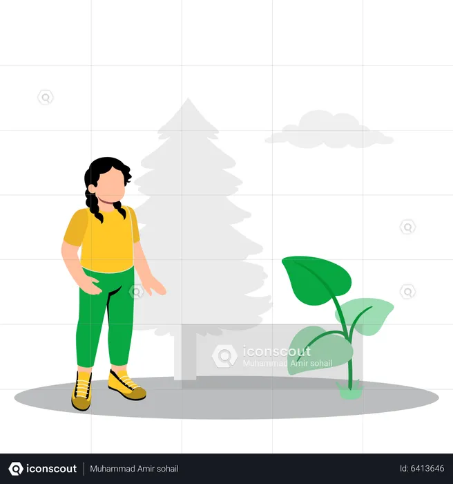 Little girl standing near christmas tree  Illustration