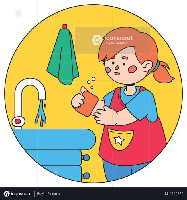 Little girl washing hand  Illustration