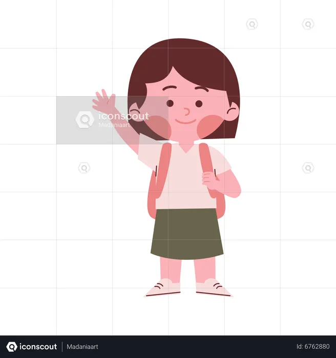 Little Girl Waving Hand  Illustration