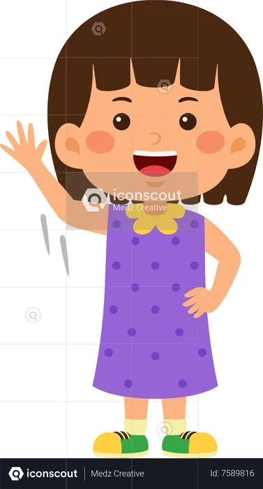 Little girl waving left hand  Illustration