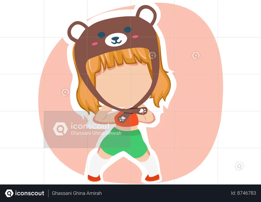 Little girl wearing Bear hat  Illustration