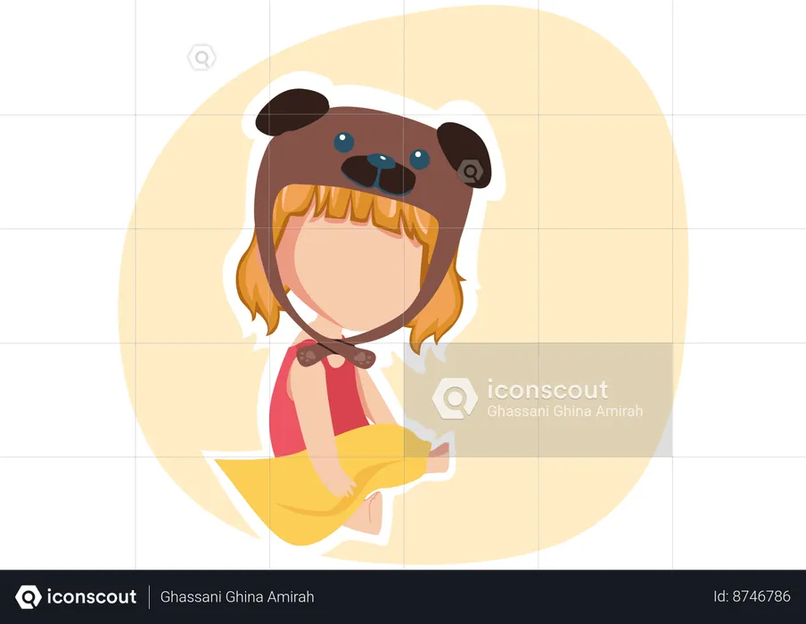 Little girl wearing Dog hat  Illustration