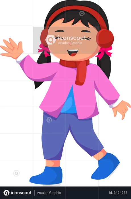 Little Girl Wearing Earphone  Illustration