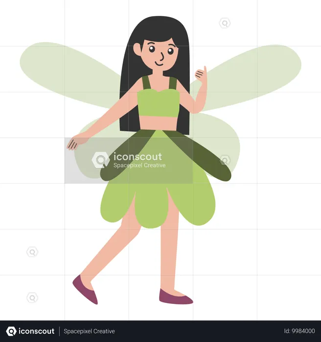 요정 정원 드레스를 입고 어린 소녀  일러스트레이션
