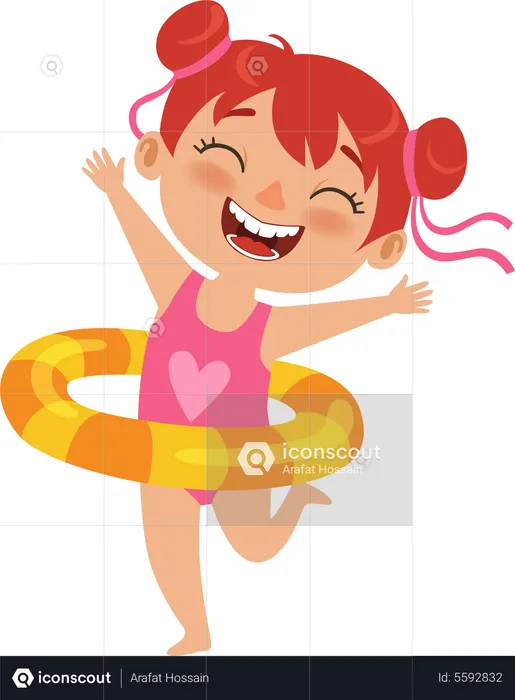 Little girl wearing inflatable balloon  Illustration