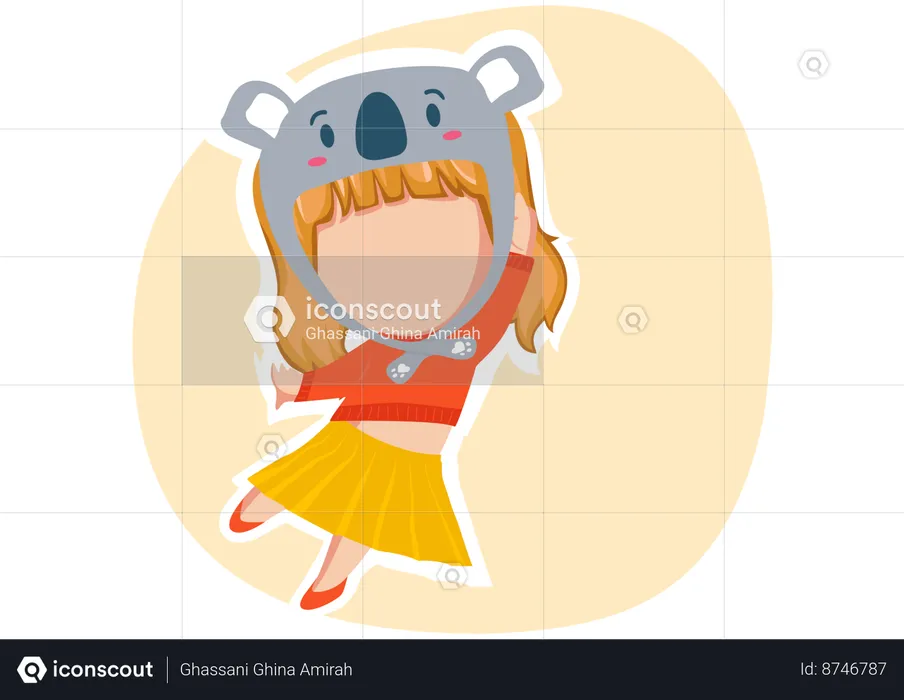 Little girl wearing Koala hat  Illustration