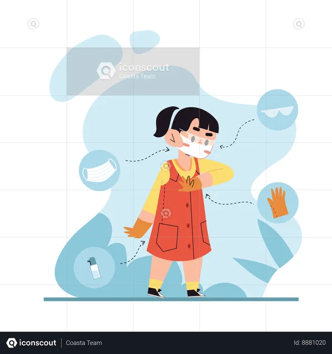 Little girl wearing mask and face protector  Illustration